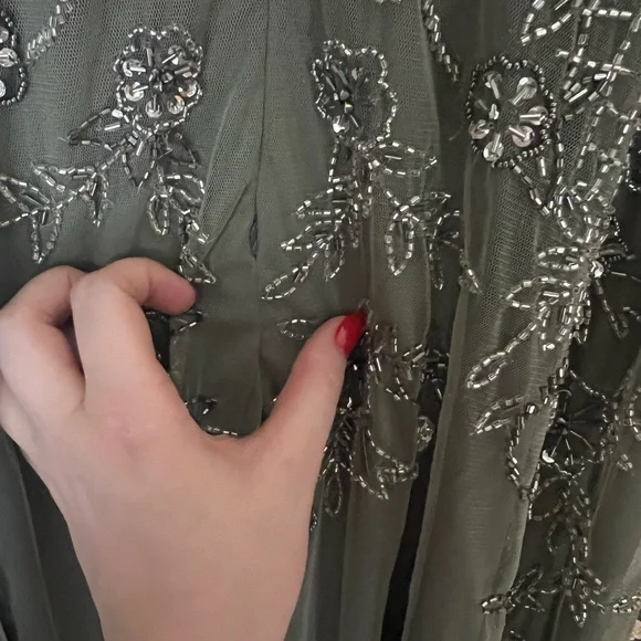 Olive Green beaded prom dress/wedding guest dress - Picture 9 of 14